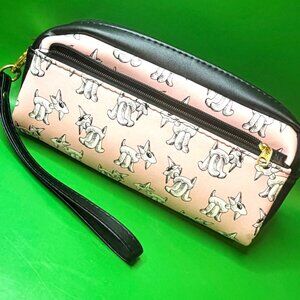 Pink Unicorn Dog Goat Wristlet Pouch Zip Bag Faux Leather Case Cosmetic Makeup